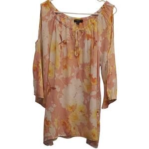 Cocomo Cold Shoulder Wide Neck Floral Shark bite Hi Low Shirt Tunic Plus  2X